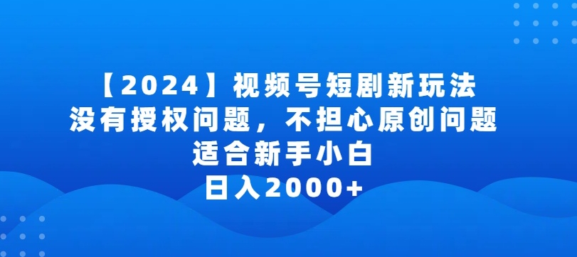 2024年视频号短剧盈利策略：无授权担忧，原创无忧，新手小白轻松日入2000+-网赚项目资源库