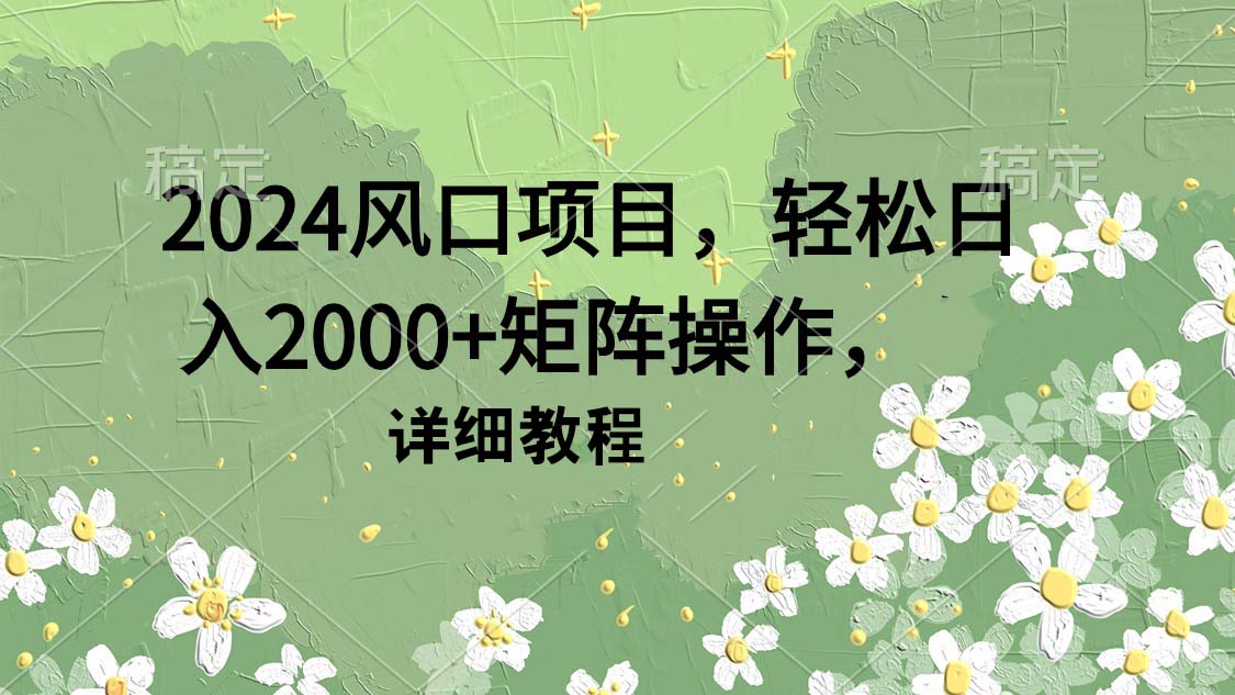 2024年热门项目，日入2000+矩阵操作教程-网赚项目资源库