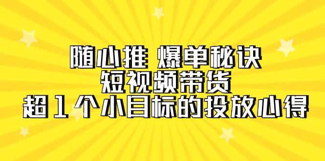 短视频带货超1小目标投放心得,随心推爆单秘诀(7节视频课程)-网赚项目资源库