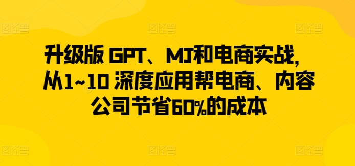 GPT升级版、MJ实战应用，电商内容公司成本节省60%-网赚项目资源库