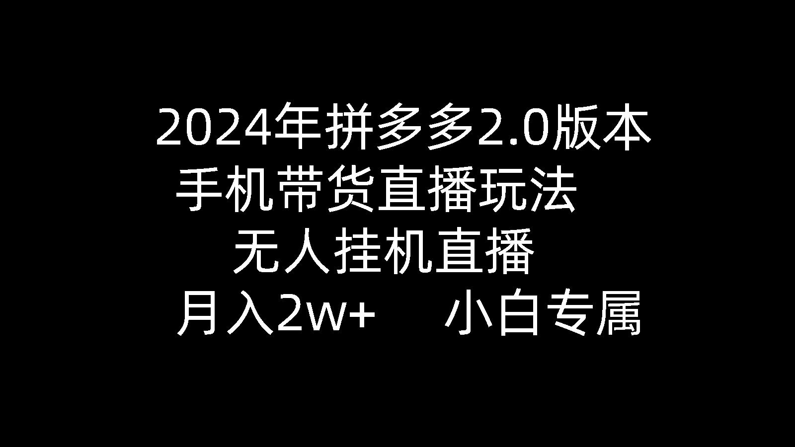 2024年拼多多2.0版本:手机带货直播月入2万+,无人挂机玩法-网赚项目资源库