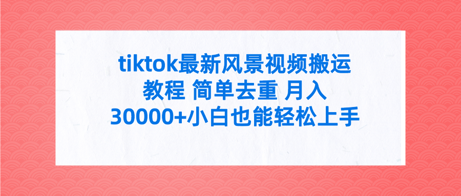 Tiktok最新风景视频搬运教程：简单去重技巧，月入30000+，附全套工具-网赚项目资源库