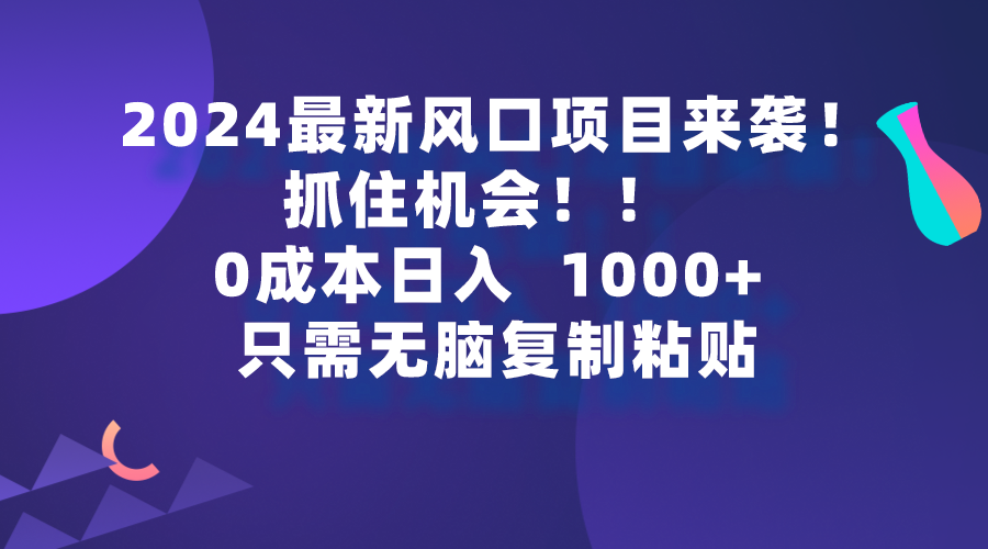 2024年热门项目揭秘：手机操作，日赚1000+，零成本起步！-网赚项目资源库
