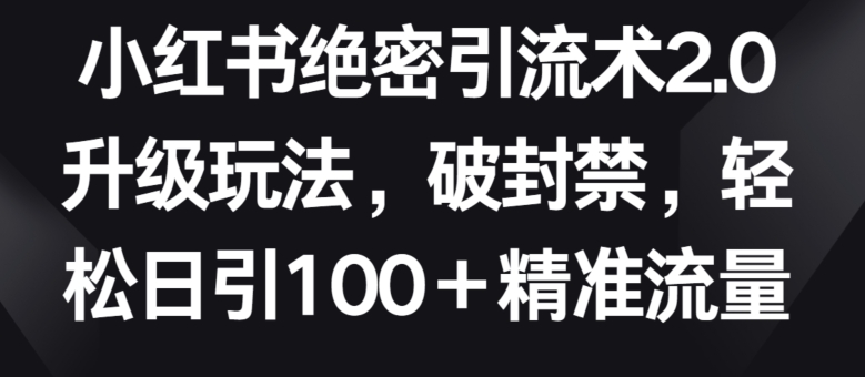 小红书2.0升级引流术：破解封禁，日引100+精准流量-网赚项目资源库