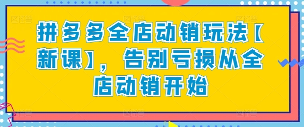 拼多多全店动销策略，新课程揭秘，告别亏损从全店动销开始-网赚项目资源库