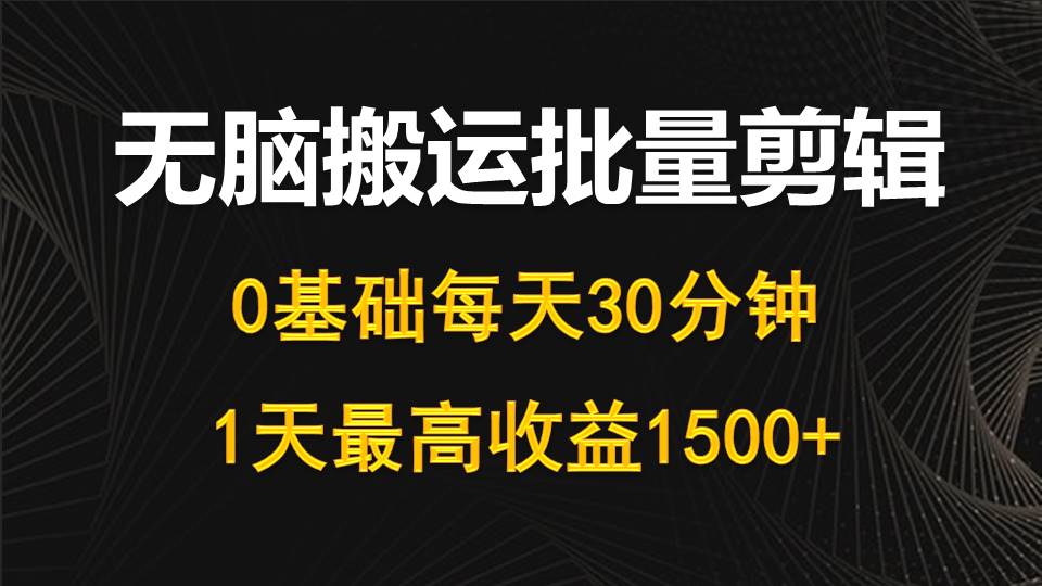 每天只需30分钟，零基础无脑搬运批量剪辑，1天最高收益1500+-网赚项目资源库