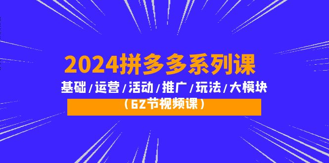 2024拼多多系列课程：基础到运营、活动、推广、玩法及大模块（62节视频教程）-网赚项目资源库