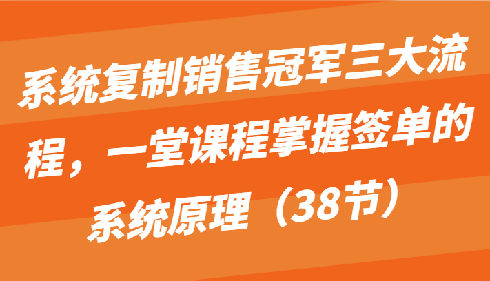 系统复制销售冠军三大流程,掌握签单的系统原理(38节)-网赚项目资源库