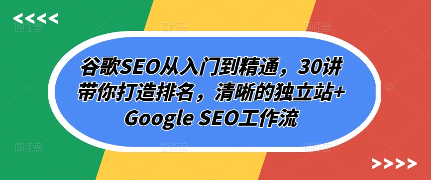 谷歌SEO入门到精通：30讲打造排名，独立站+Google SEO工作流-网赚项目资源库