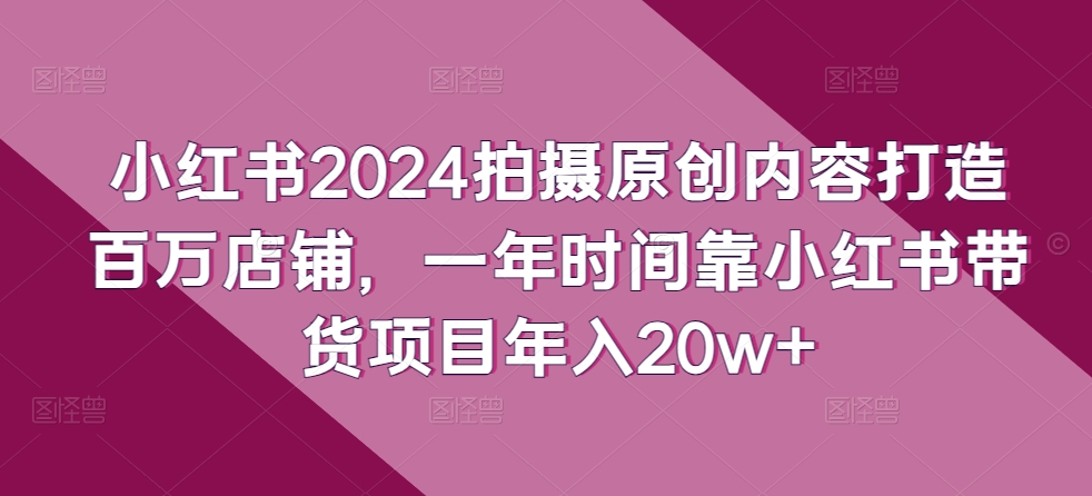 小红书2024年拍摄原创内容，打造百万店铺，一年时间通过小红书带货项目实现年入20万+-网赚项目资源库