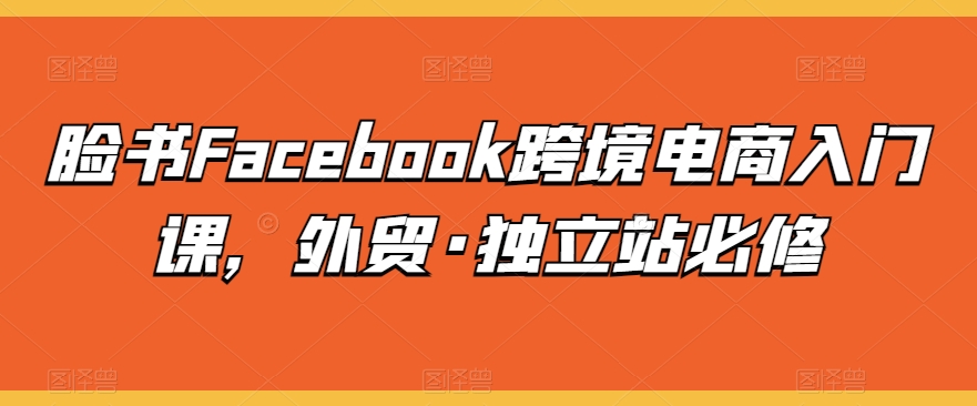 脸书Facebook跨境电商入门课程,外贸独立站必备-网赚项目资源库