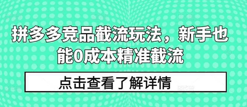 拼多多竞品截流技巧，新手0成本精准引流-网赚项目资源库