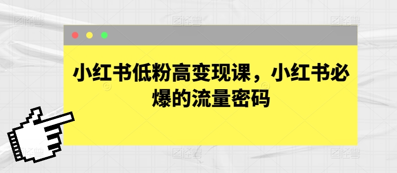小红书低粉丝高收益课程：揭秘流量增长的秘诀-网赚项目资源库