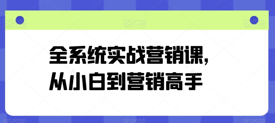 全系统实战营销课程：小白到高手的进阶之路-网赚项目资源库