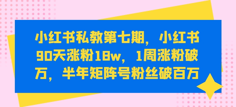 小红书私教第七期：90天涨粉18万，一周破万粉丝，半年矩阵号粉丝破百万-网赚项目资源库