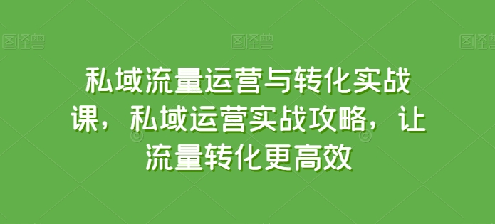私域流量运营与转化实战课程：掌握高效转化技巧-网赚项目资源库