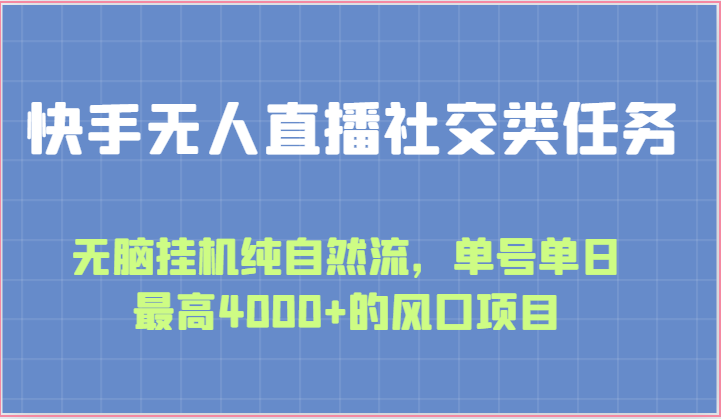 快手无人直播社交类任务：单号日入4000+，无脑挂机纯自然流量项目-网赚项目资源库
