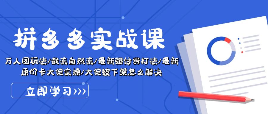 拼多多实战课：万人团策略、自然流量截流、最新付费技巧及大促原价卡-网赚项目资源库