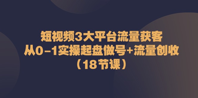 短视频平台流量获取与变现：18课实操课程，从零到一打造内容+引流赚钱-网赚项目资源库