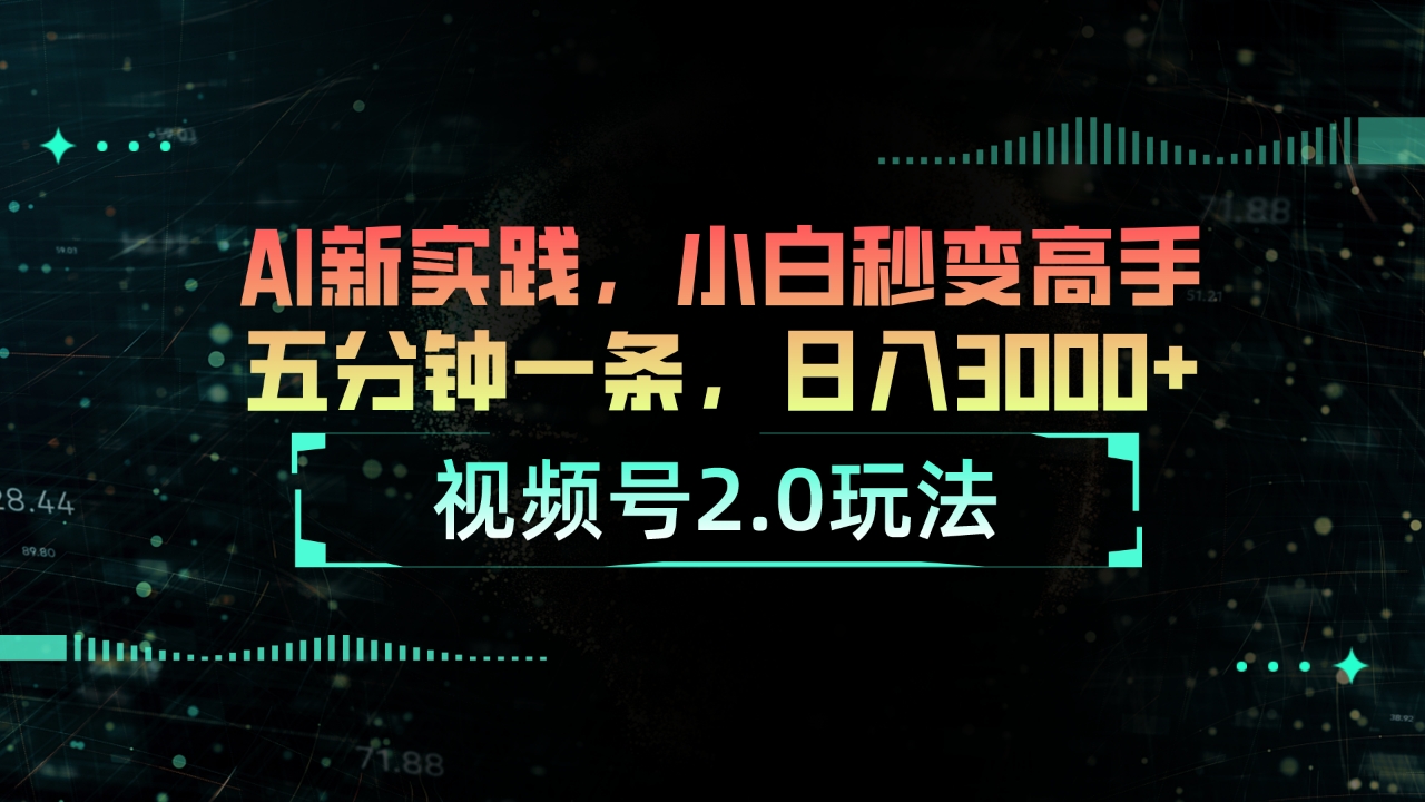 视频号2.0新玩法：AI技术助你快速成为高手，每日收入3000+-网赚项目资源库