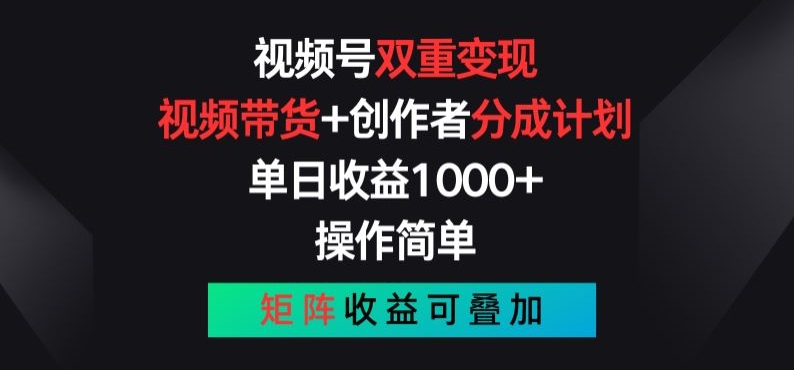 视频号双重盈利策略：视频带货与创作者分成计划，简单操作，收益倍增-网赚项目资源库