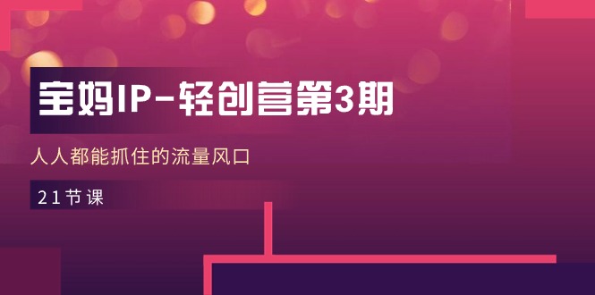 宝妈IP轻创营第3期：21节课程，人人都能抓住的流量风口-网赚项目资源库