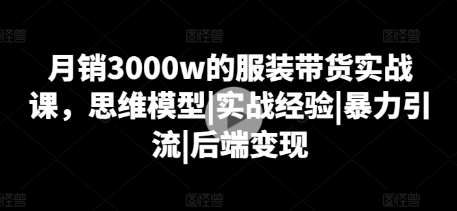 月销3000万服装带货实战课程：思维模型、实战经验、暴力引流与后端变现-网赚项目资源库
