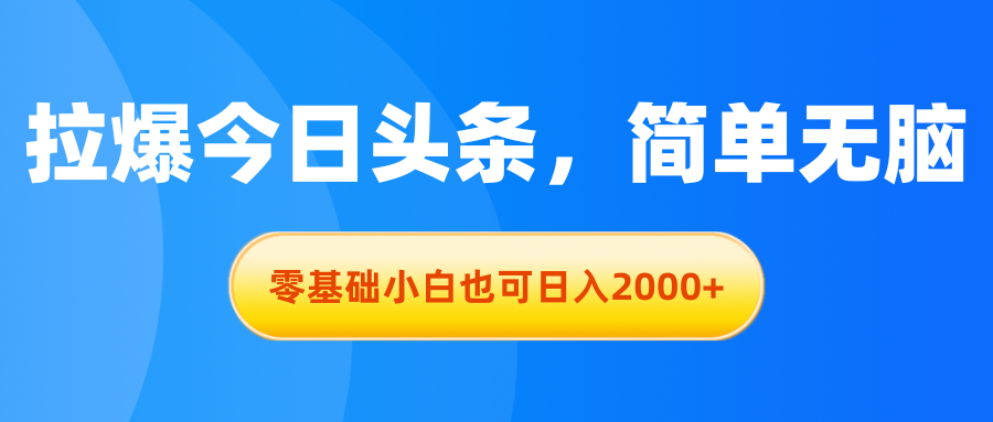 今日头条日入2000+，零基础小白也能轻松赚钱-网赚项目资源库