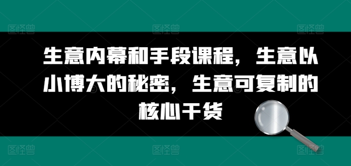 揭秘生意增长策略：小投入大回报的秘诀与可复制成功模式-网赚项目资源库