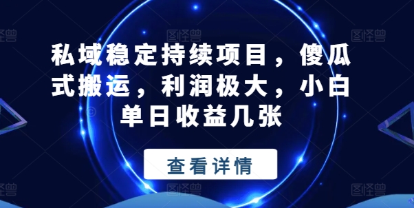私域稳定项目，傻瓜式操作，高收益，小白日入数张-网赚项目资源库