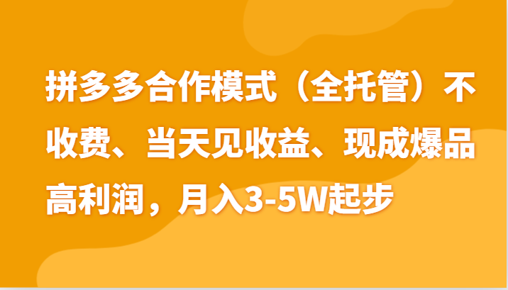 拼多多最新模式日赚4K+，两天销量破百单，无学费、老运营代操，小白福音-网赚项目资源库