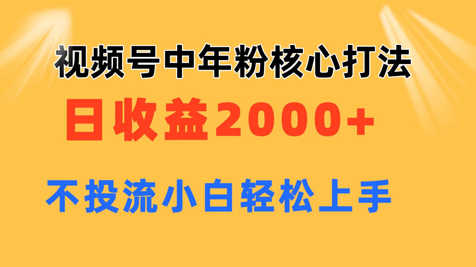视频号中年粉丝盈利攻略:日赚2000+,零投入新手也能轻松掌握-网赚项目资源库