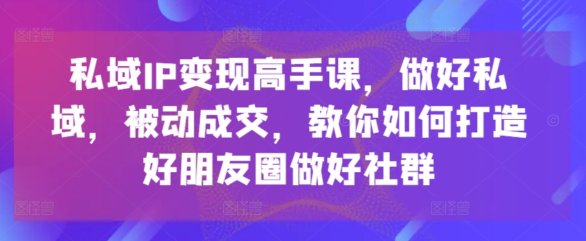 私域IP变现与社群管理技巧课：打造朋友圈，实现被动销售-网赚项目资源库