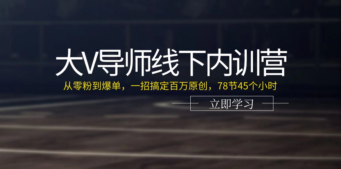 大V导师线下内训营：从零粉丝到爆单，一招搞定百万原创，78节45小时课程-网赚项目资源库