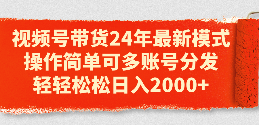 视频号带货新策略：24年模式，多账号分发，轻松日入2000+-网赚项目资源库