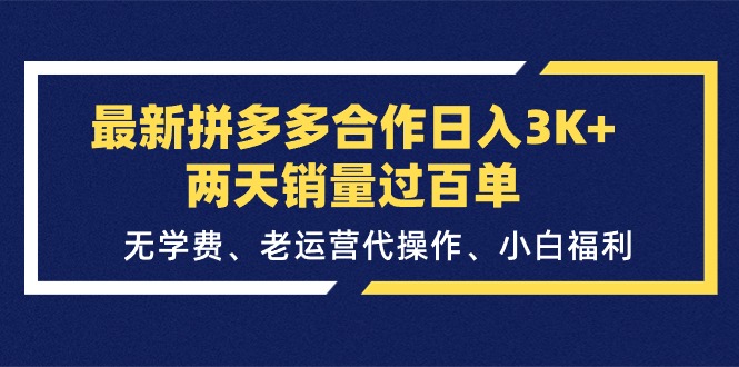 拼多多合作日赚3K+，两天销量破百单，无学费、老运营代操、小白福利-网赚项目资源库