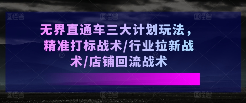 三大计划玩法：无界直通车精准打标、行业拉新、店铺回流-网赚项目资源库