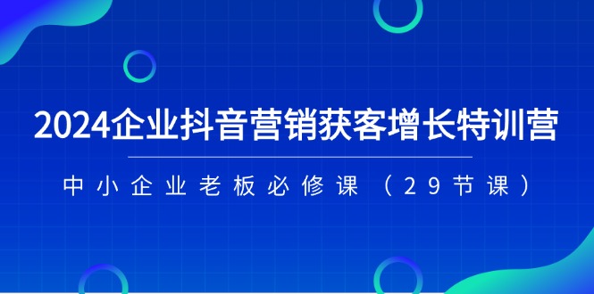 2024企业抖音营销获客增长特训营：中小企业老板必修课程（共29节）-网赚项目资源库