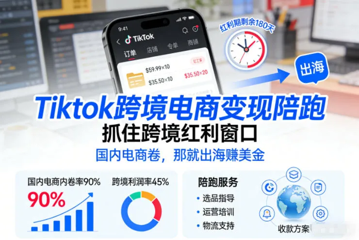 TikTok跨境电商变现指南：抓住跨境红利，国内电商竞争激烈，选择出海赚取美金-网赚项目资源库