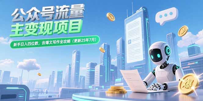 公众号流量主变现项目，新手日入四位数，含爆文写作全攻略(更新25年7月 -网赚项目资源库