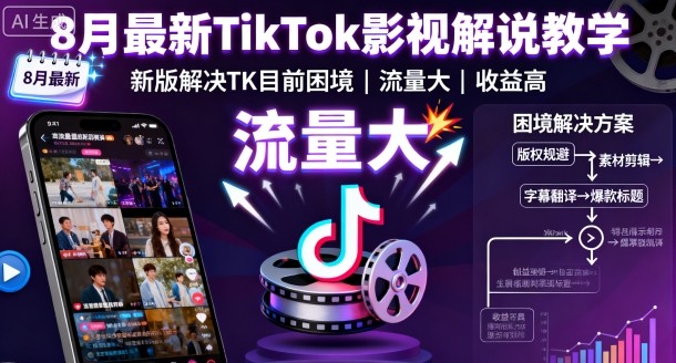 8月TikTok影视解说教学：新版TK流量高收益大-网赚项目资源库