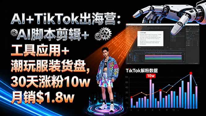 AI脚本剪辑、工具应用与潮玩服装货盘结合，30天增粉10万，月销$1.8万-网赚项目资源库