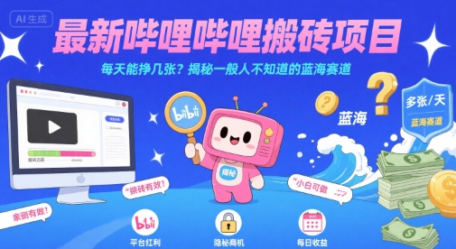 最新哔哩哔哩上B站搬砖项目，每天能挣几张？揭秘一般人不知道的蓝海赛道-网赚项目资源库