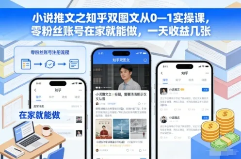 知乎双图文小说推文实操课：0粉丝账号在家操作，日收益几元-网赚项目资源库