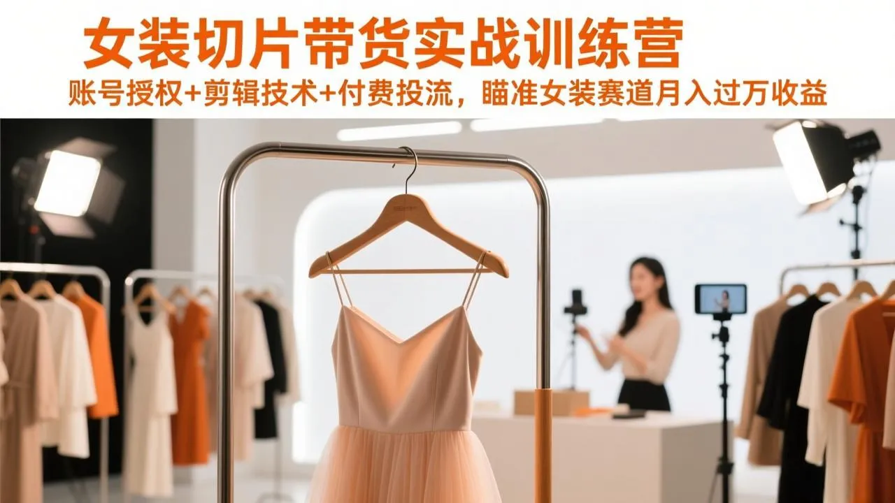 女装带货实战训练营：账号授权、剪辑技术与付费投流技巧，助你月入过万-网赚项目资源库