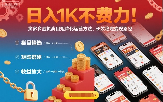 拼多多虚拟商品高效运营策略：日入1K的稳定变现之道-网赚项目资源库