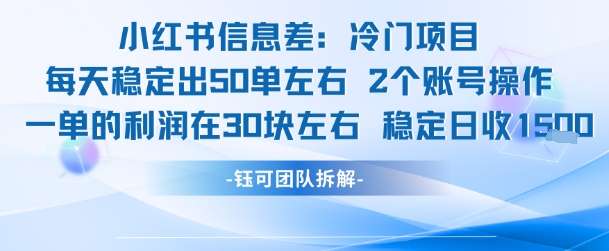小红书冷门项目月入3000+，2个账号轻松操作，日赚1500+-网赚项目资源库