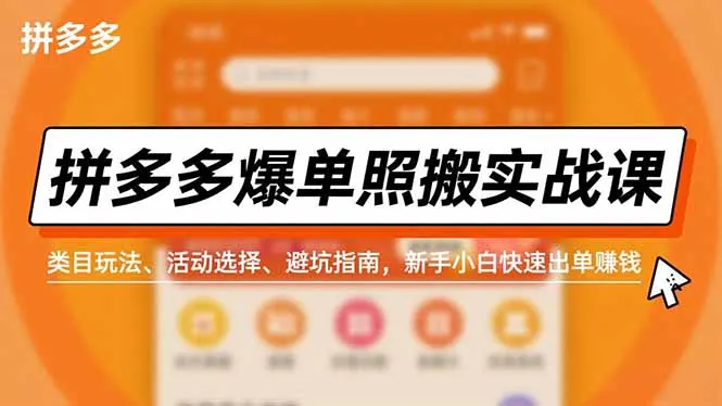 拼多多爆单实战课：类目玩法、活动选择与避坑指南，新手小白快速出单赚钱-网赚项目资源库