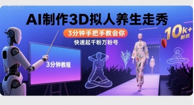 3D拟人养生走秀AI教程：3分钟学会，快速增粉上万-网赚项目资源库