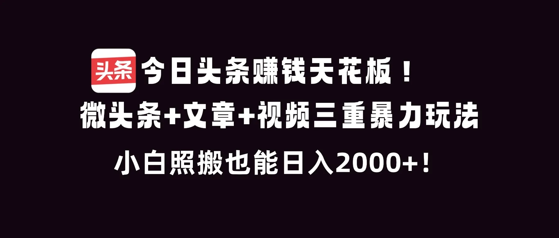 今日头条赚钱新策略：微头条、文章、视频三管齐下，小白也能日赚2000+-网赚项目资源库